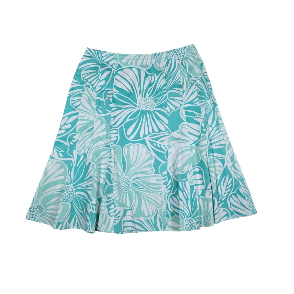 Sunny Taylor Floral A-Line Skirt Turquoise White Cotton Tropical 16 Summer Y2K